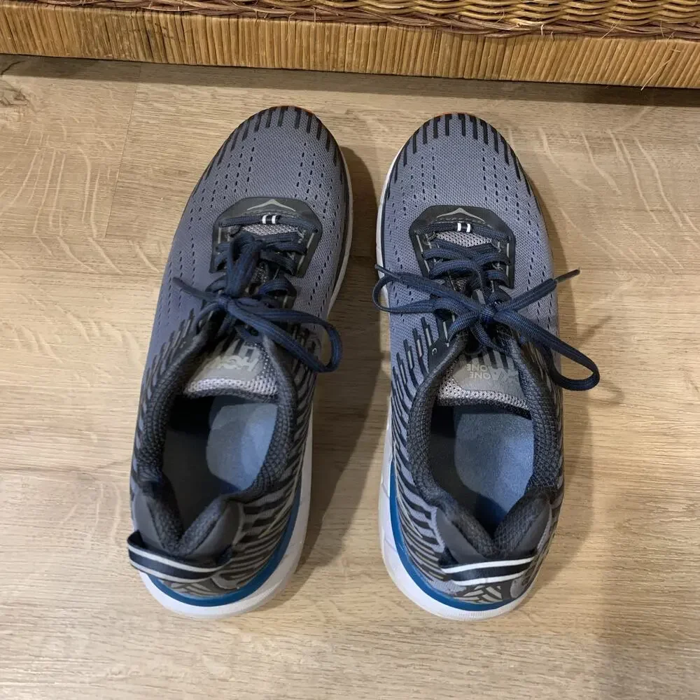 Hoka One One Clifton 5 Running Shoes Men's 10.5 Gray Blue Lightweight Trainer